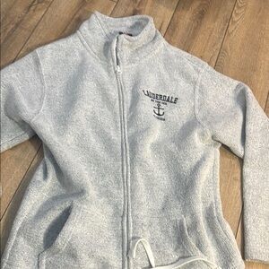 Gray Cardigan Sweater with Soft Fleece Material and Full-Zip Style